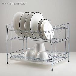 Сушилка для посуды 39×25,5×30 см 2 яруса поддон разборная цинк серебристый; С-Л, 4786076