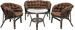 Набор мебели натуральный ротанг кофейный Багама стол 2 кресла диван с темн подушками браун; 03/10S Б