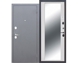 Дверь металлическая Гарда Серебро 860х2050мм R 1,2 мм зеркало/белый ясень