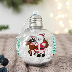 Шар новогодний Зимние фантазии Дед Мороз и оленёнок 8см прозр свет; С-Л, 6938966