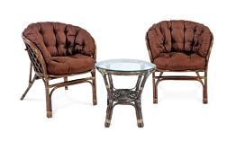 Набор мебели натуральный ротанг кофейный Багама стол 2 кресла с темн подушками браун; 03/10B S